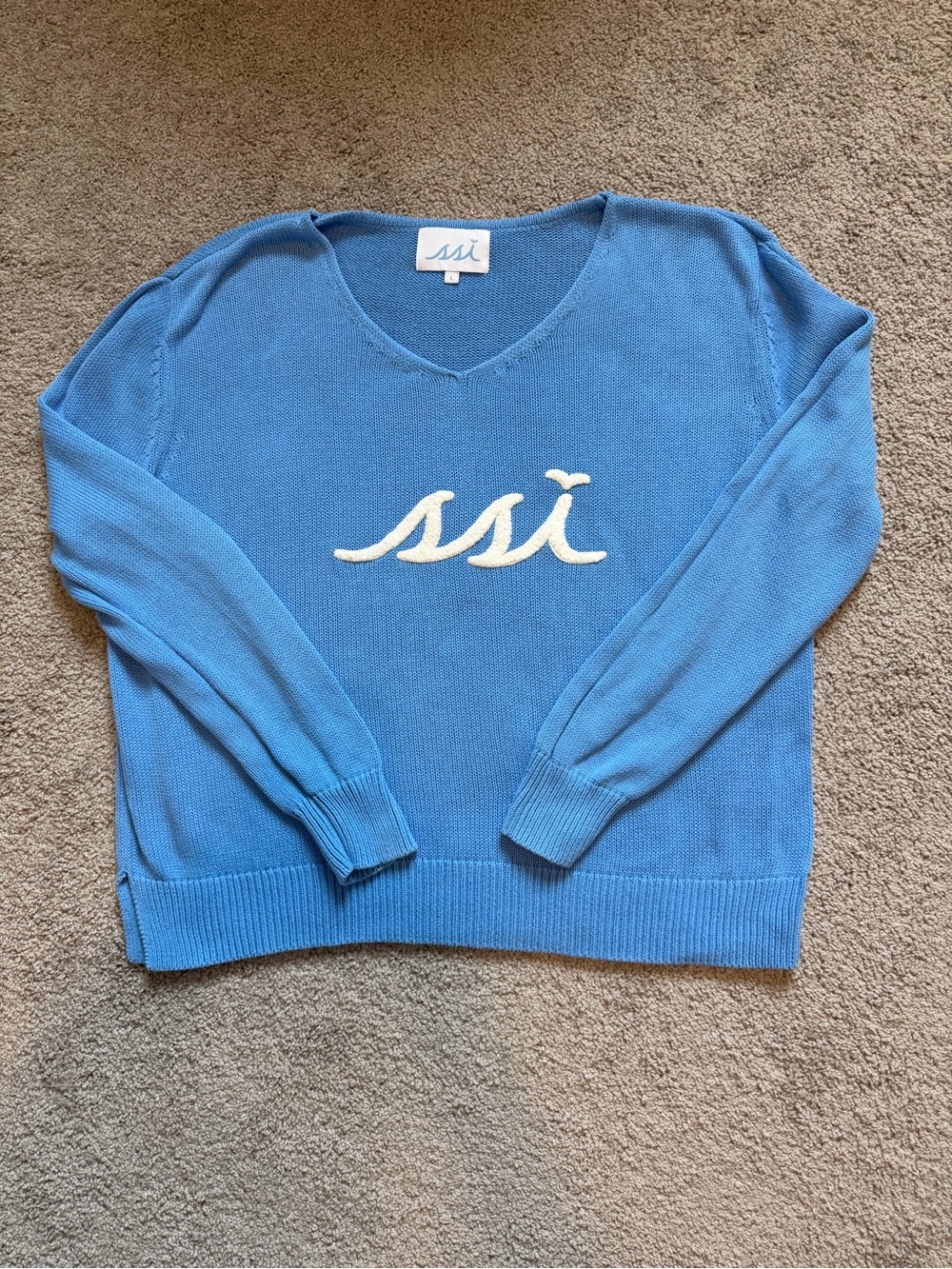 SSI V-Neck Logo Sweater in Sky Blue - Size Large